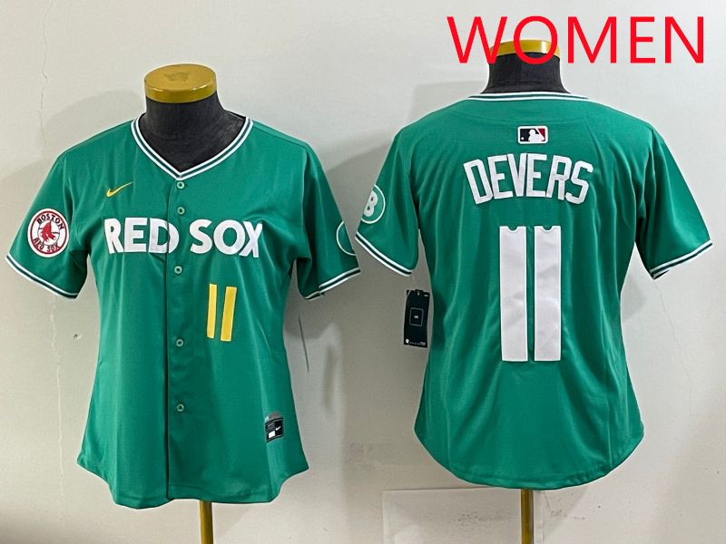 Women 2025 Boston Red Sox #11 Devers Dark Green Joint Name Nike MLB Jersey style 7
